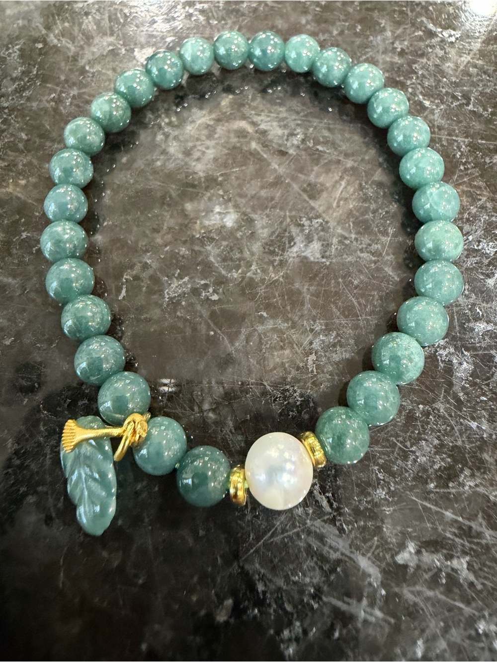 Jade Beaded Pearl Accent Stretch Bracelet